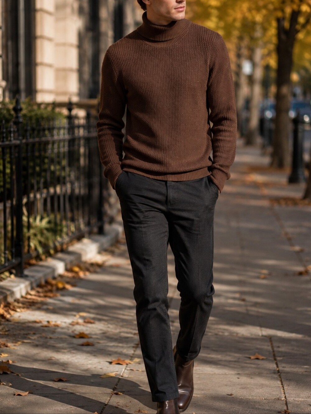 Jack & Jones Men’s Brown Waffle Knit Turtleneck Cotton Blend Sweater Casual